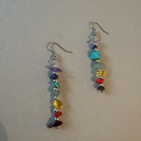 Colorful stone Drop Earrings A1477 - Picture 3 of 3